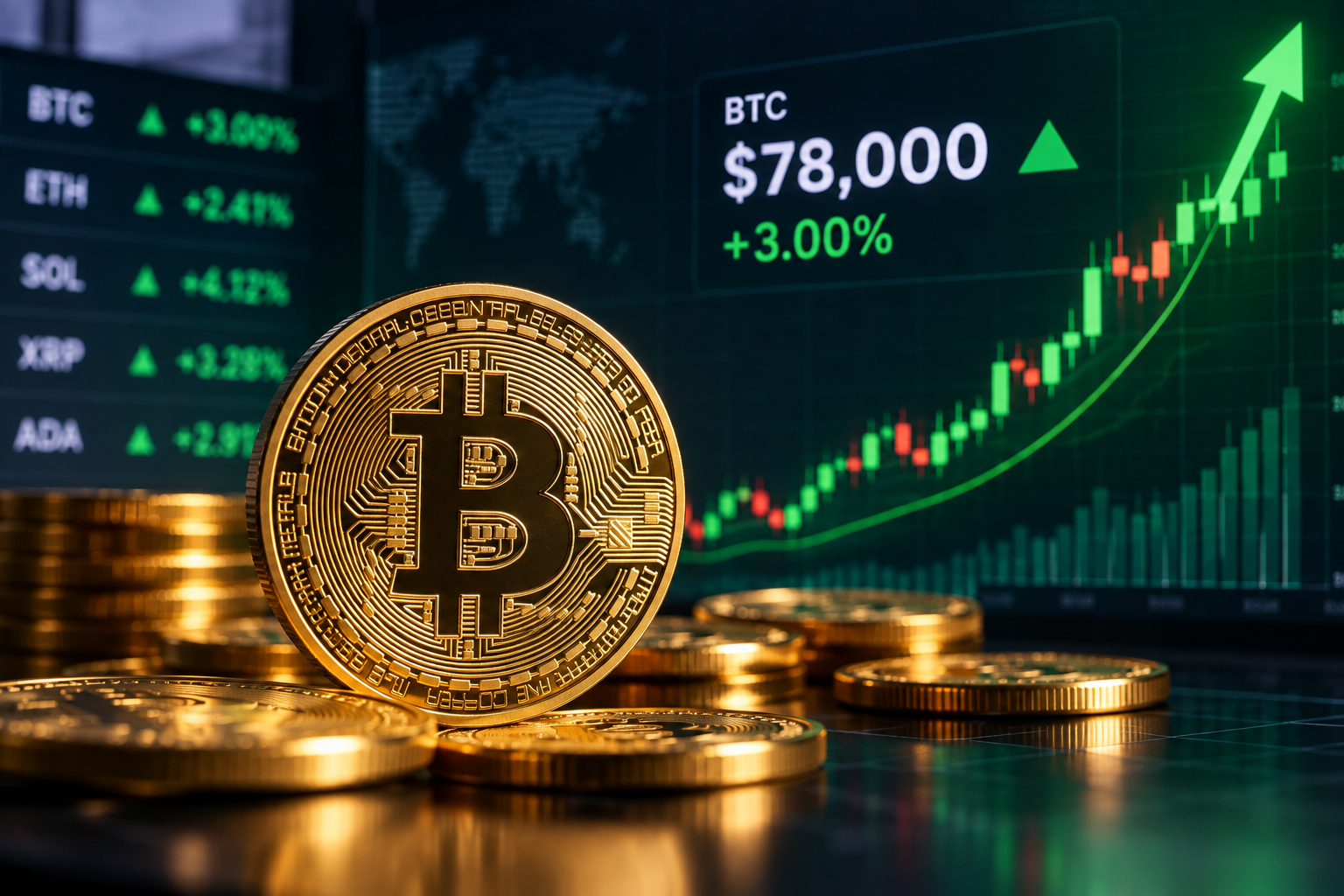 Crypto Market Jumps 3% Overnight as Bitcoin Climbs Back Toward $78,000